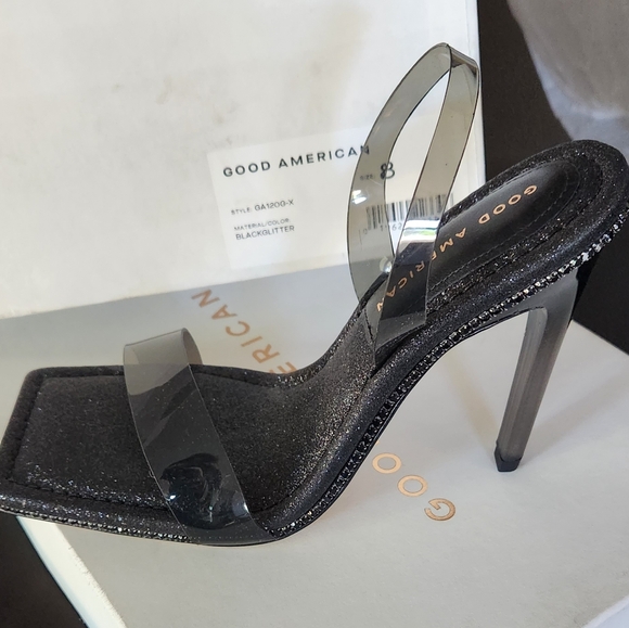 GOOD AMERICAN - Black Glitter - Crystal Crush Lucite Sandal - Black - Size 8 - Picture 3 of 3
